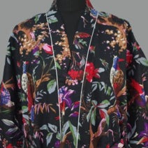 Cotton Kimono - Black Tropical Birds