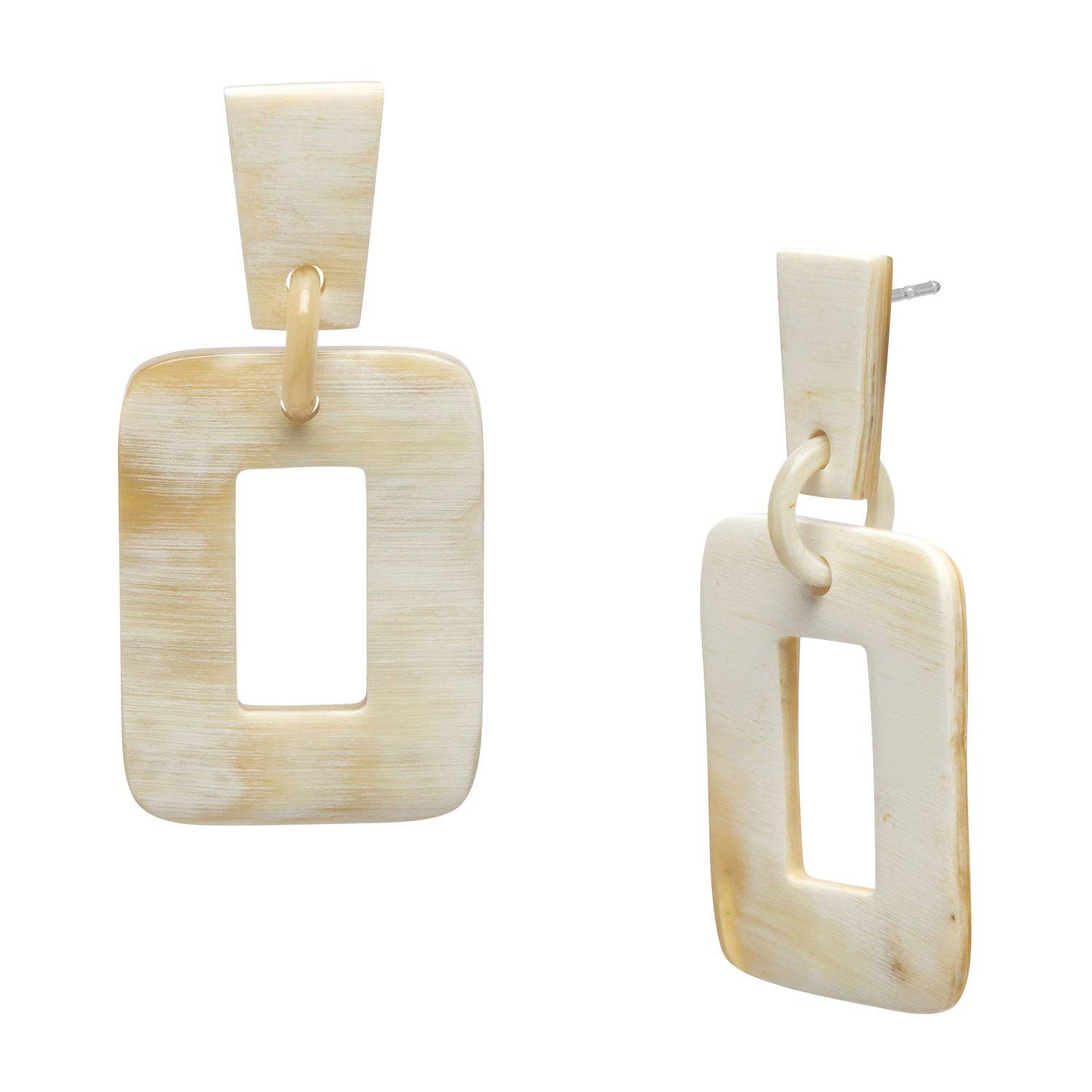 Horn rectangle shaped drop earring - White Natural