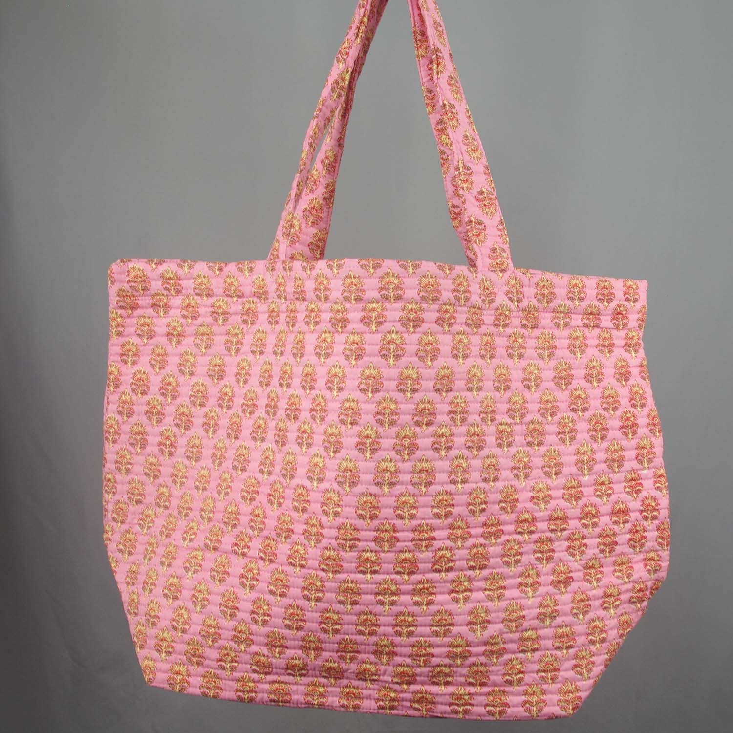 Cotton Quilted Large Shopping /Beach Bag- Pink Small Floral