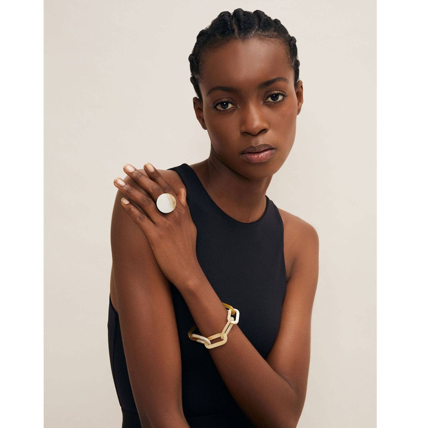 Rectangle link Buffalo horn bracelet - White