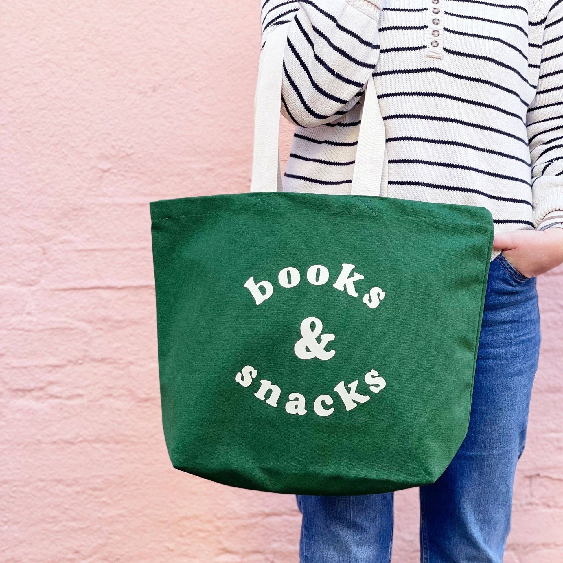 Books & Snacks - Forest Green Canvas Tote Bag