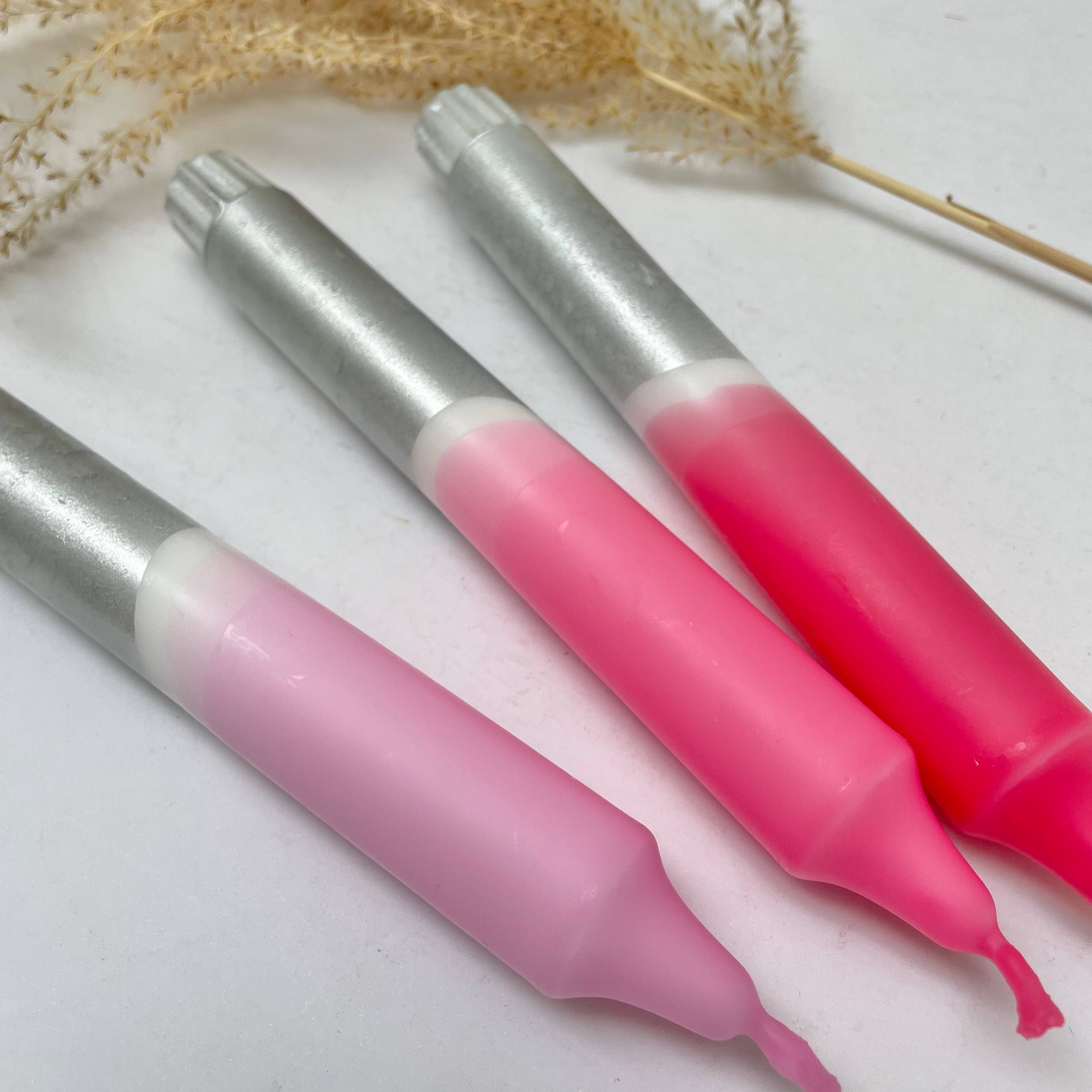 Rosy Hues & Silver Dip Dye Dinner Candles