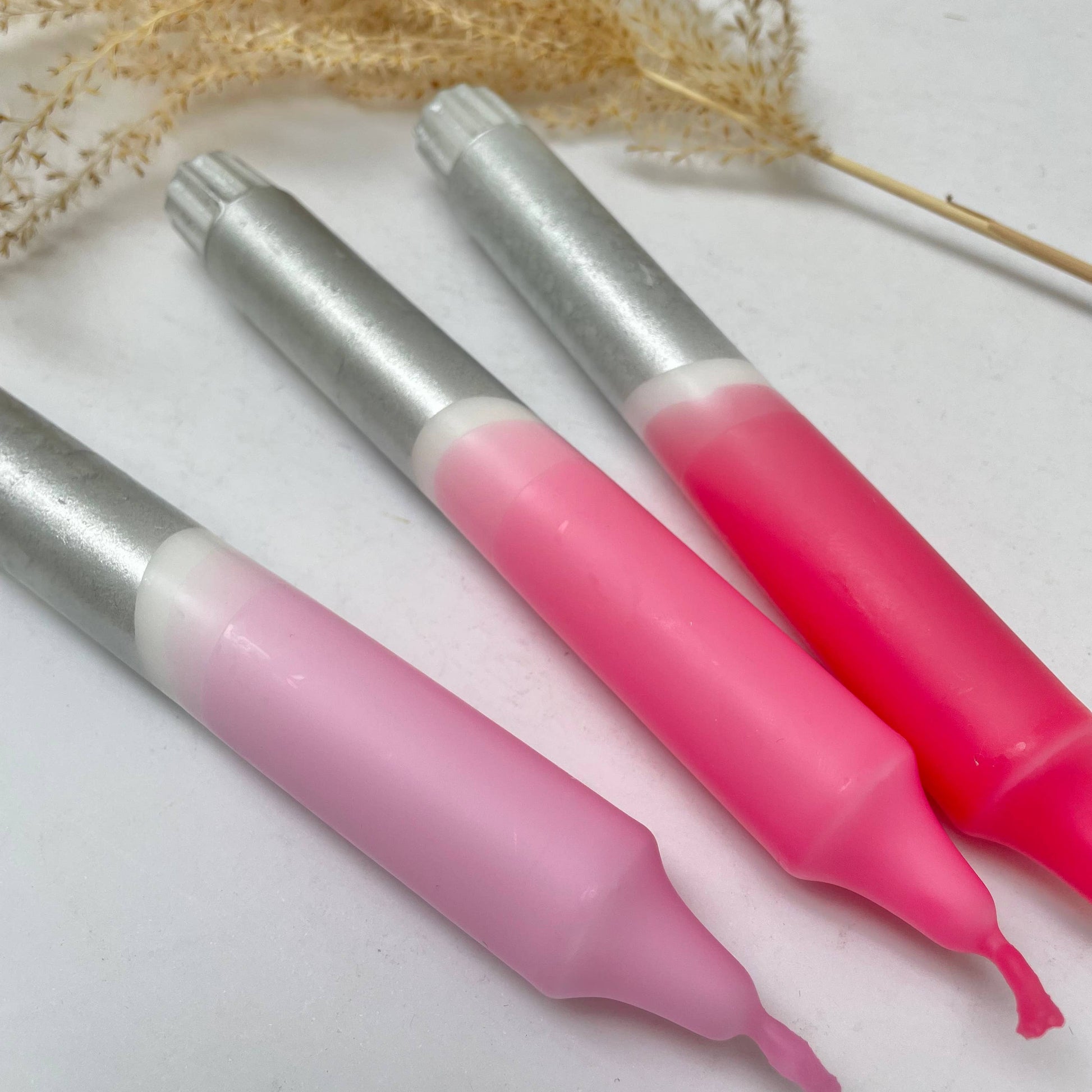 Rosy Hues & Silver Dip Dye Dinner Candles