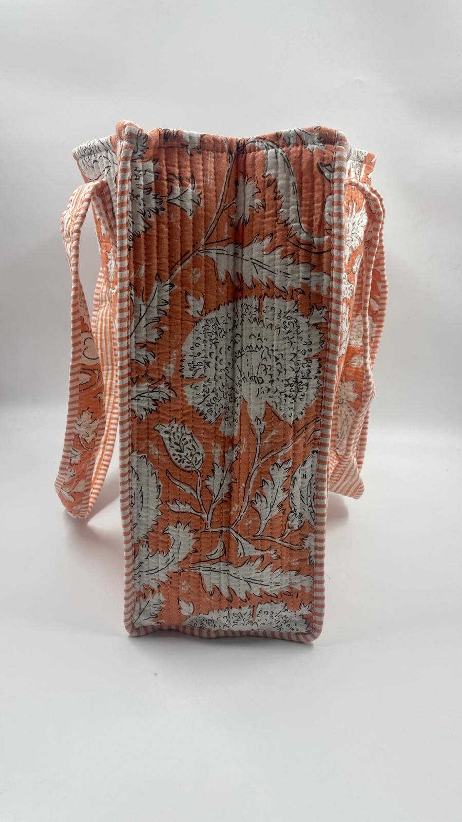 Orange Cotton Quilted Boho Floral Reversible Tote Bag