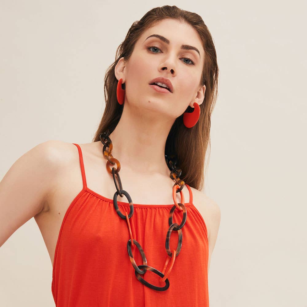 Oval link Buffalo horn necklace – Orange