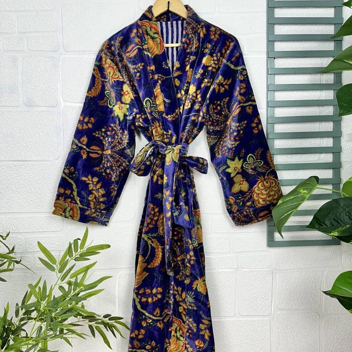 Midnight Blue Luxury Velvet Robe