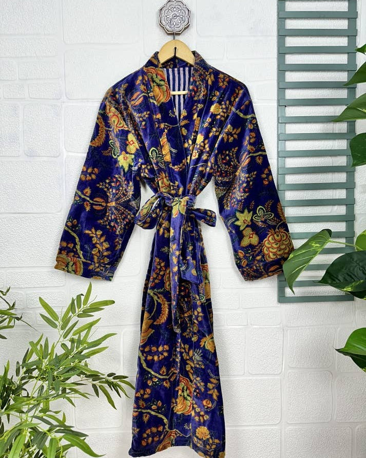 Midnight Blue Luxury Velvet Robe