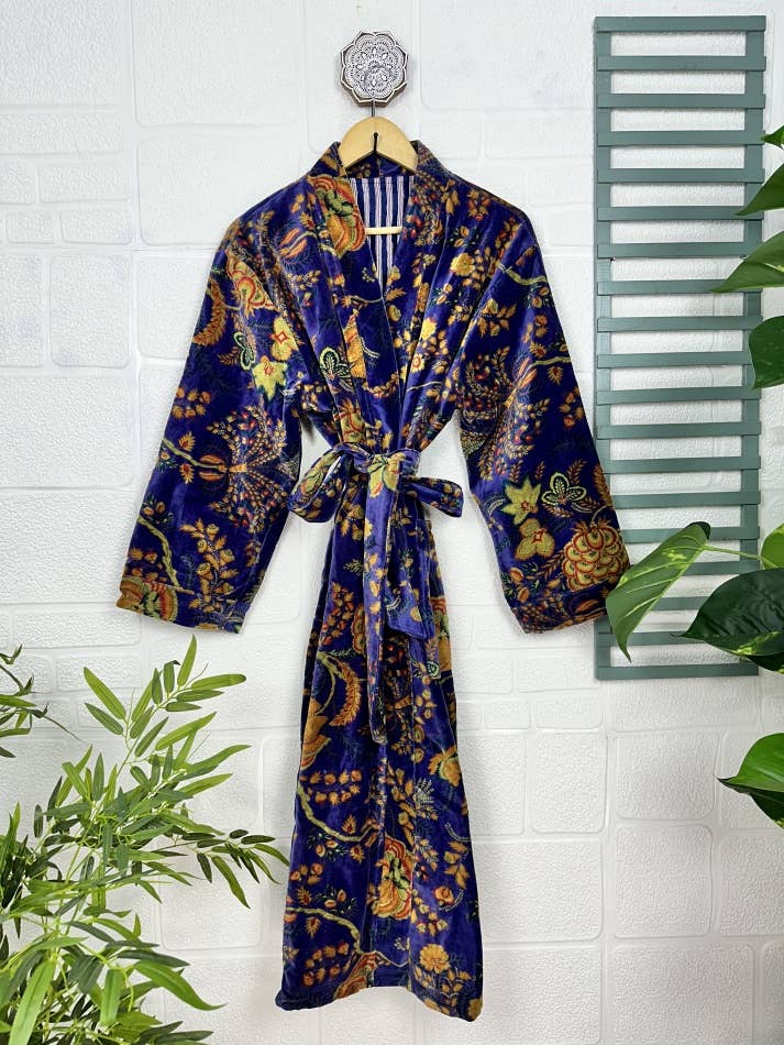 Midnight Blue Luxury Velvet Robe