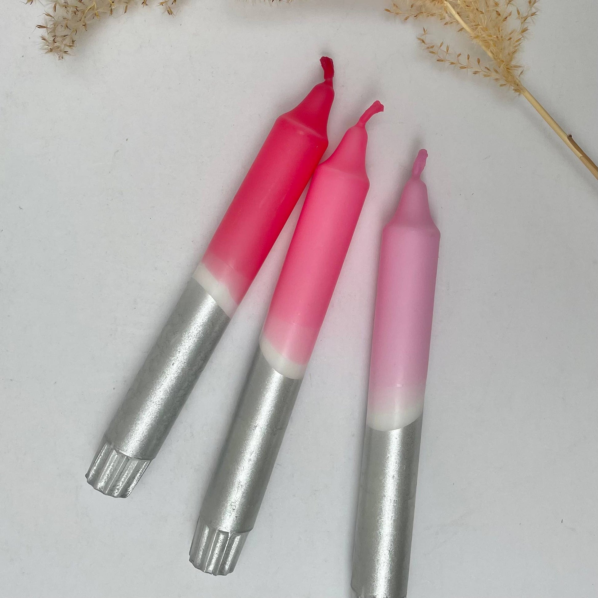 Rosy Hues & Silver Dip Dye Dinner Candles