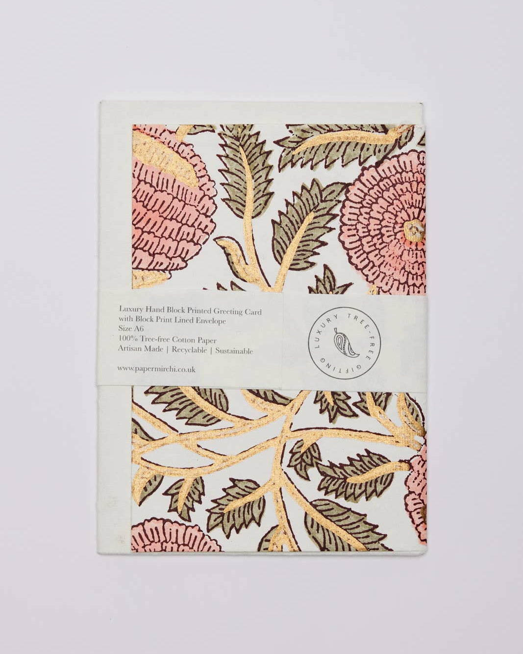 Hand Block Printed Greeting Card - Marigold Glitz Coral