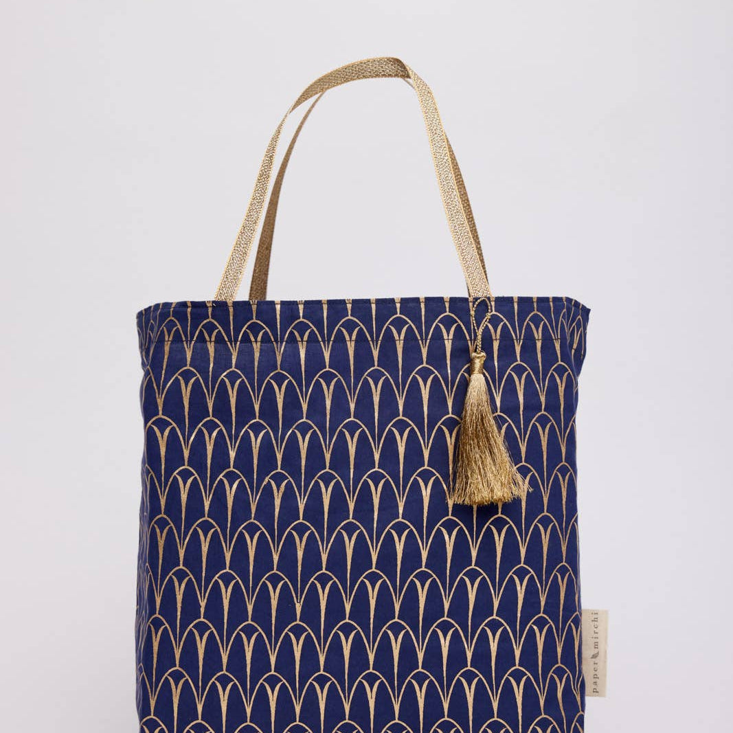 Large Navy Deco Reusable Fabric Gift Bags Tote Style  H30cm x W34cm x D10cm