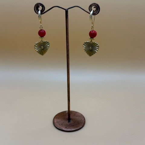 Cherry Quartz & Gold Heart Drop Earrings