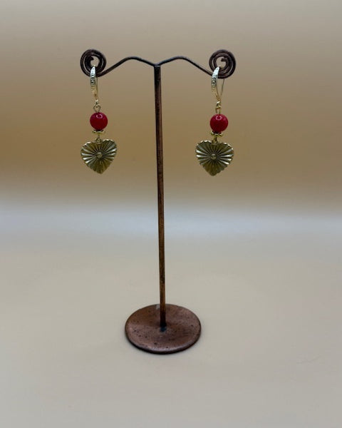 Cherry Quartz & Gold Heart Drop Earrings