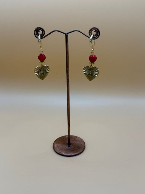 Cherry Quartz & Gold Heart Drop Earrings