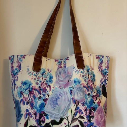Lilac floral bag, leather handles