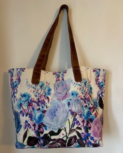 Lilac floral bag, leather handles