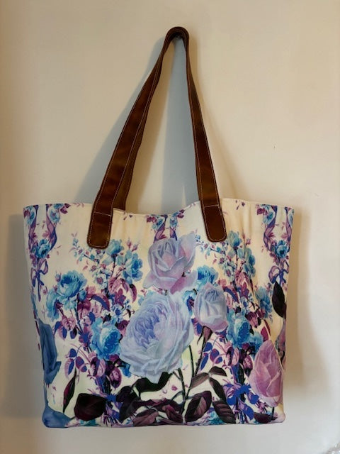 Lilac floral bag, leather handles