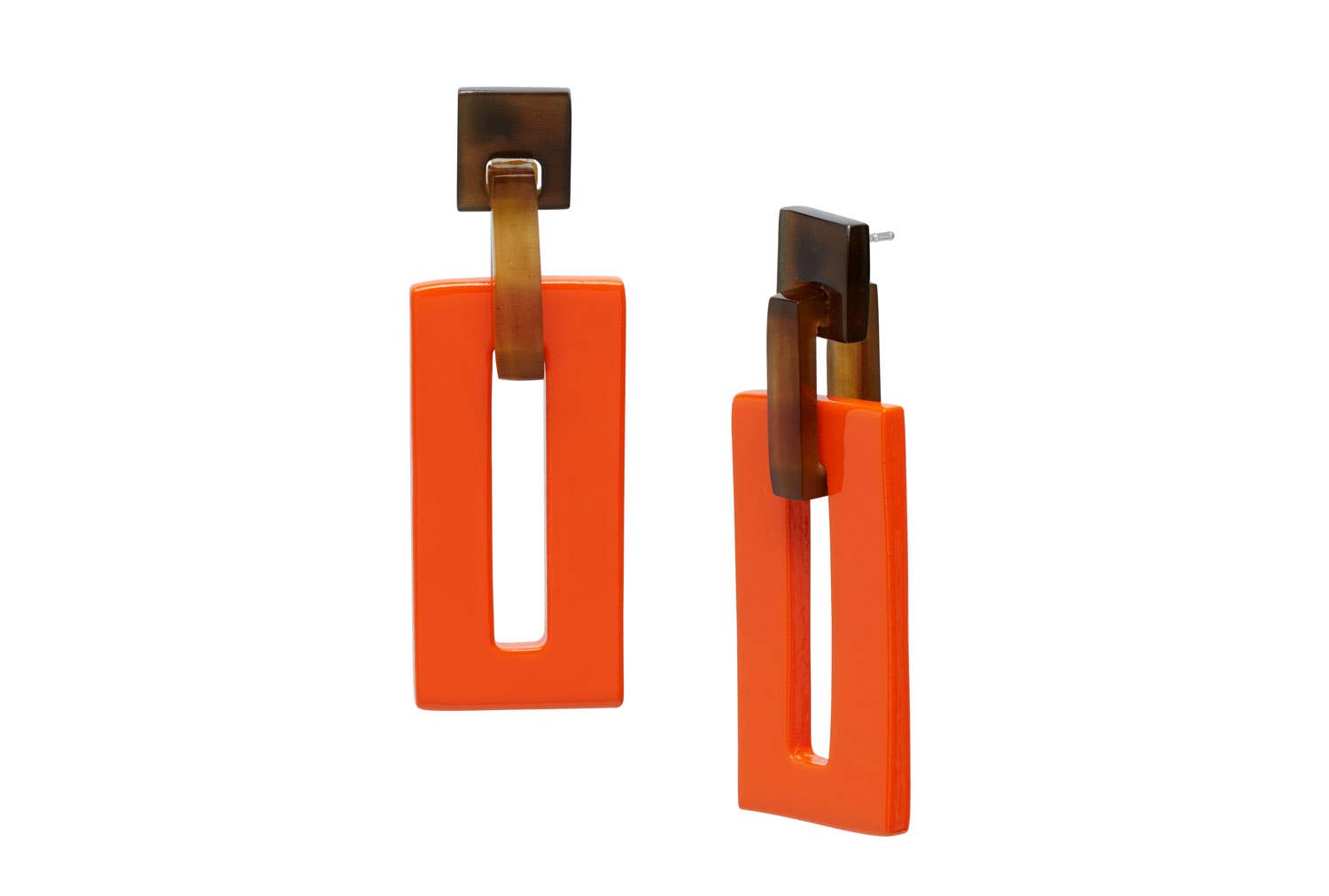 Orange and brown natural rectangle link horn earrings