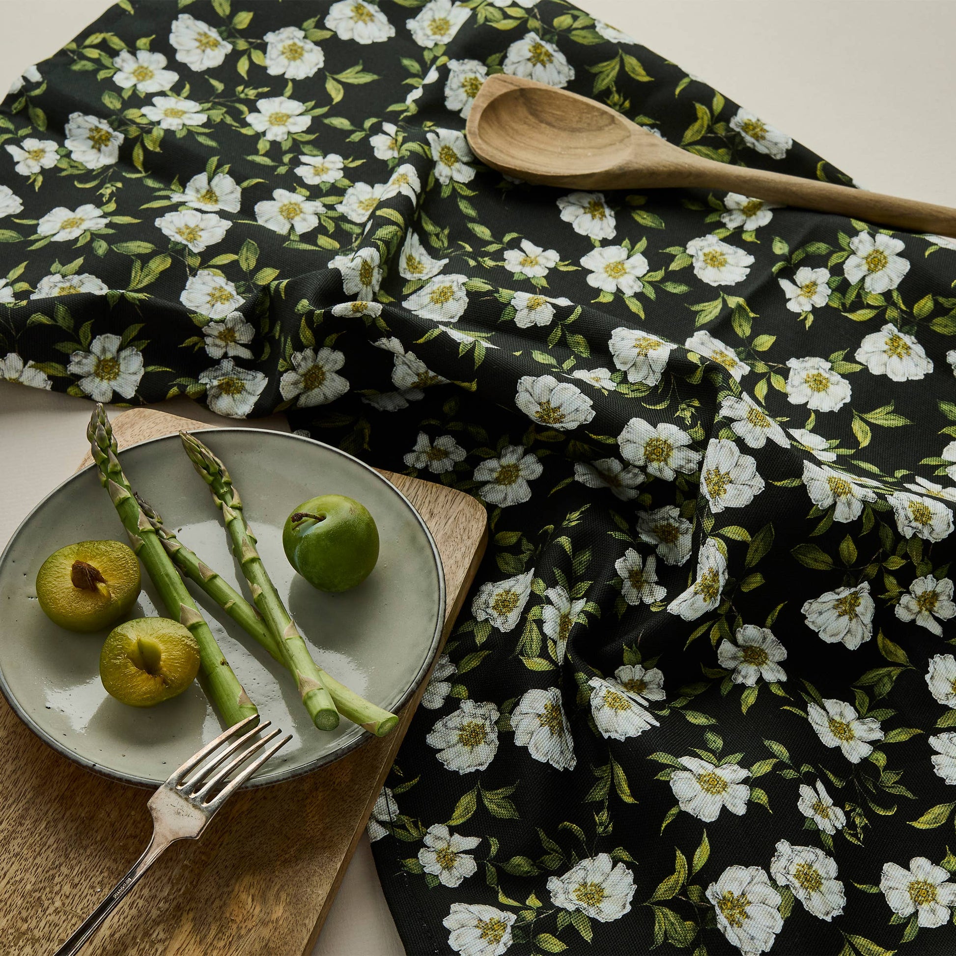 Cottage Roses - Tea Towel - Dark Green