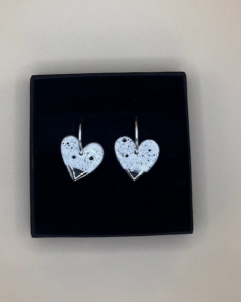 White Rain - Heart Hoop, black & white spotty, Silver