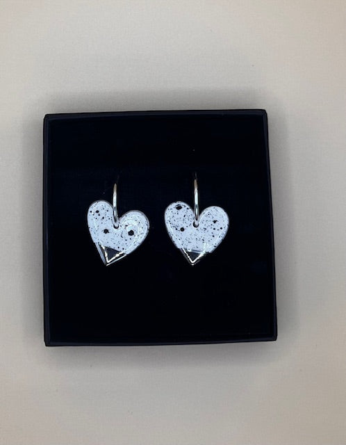 White Rain - Heart Hoop, black & white spotty, Silver