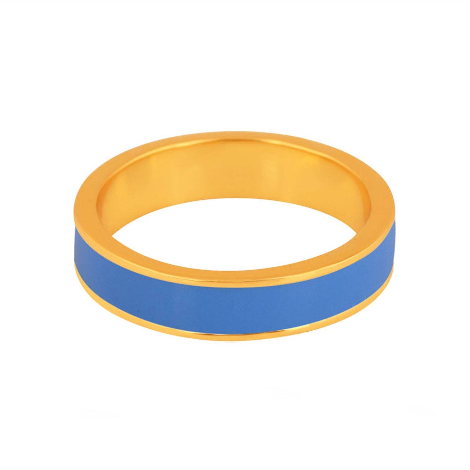 Gold and Blue enamel band ring: Medium