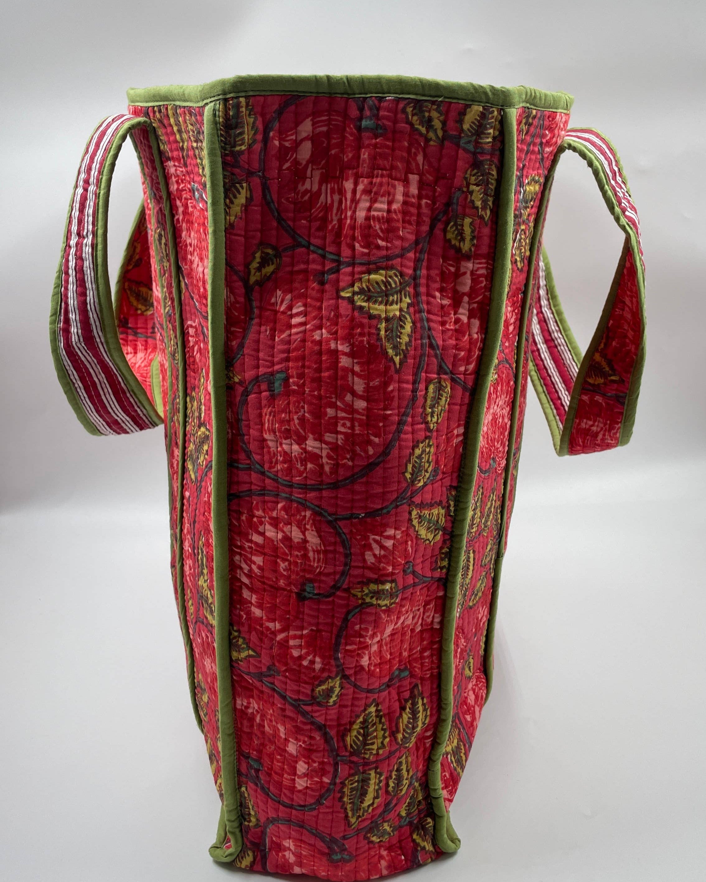 Red Floral Cotton Quilted Tote Bag