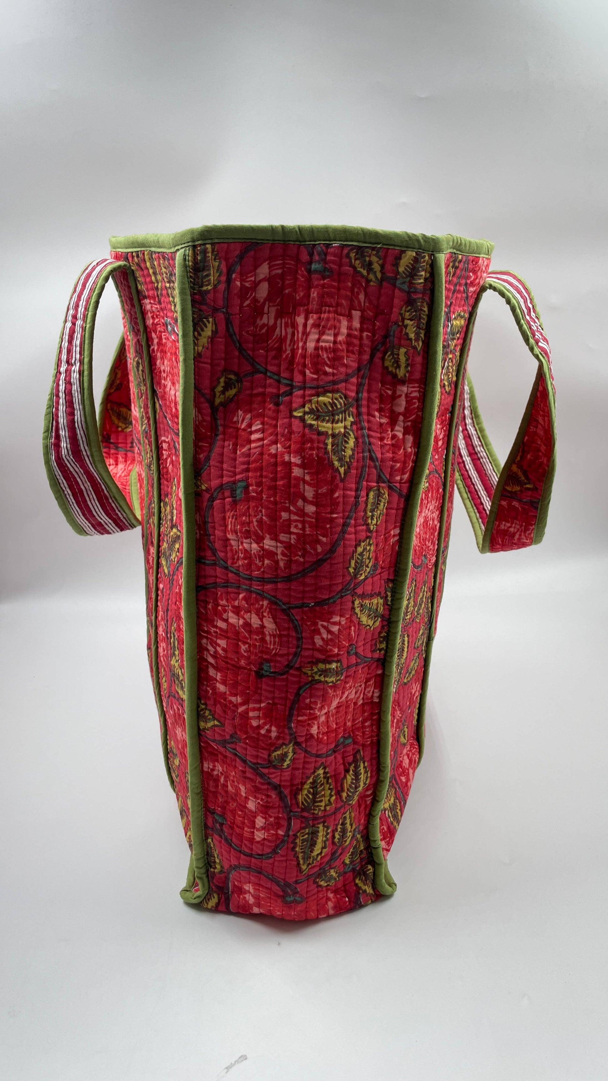 Red Floral Cotton Quilted Tote Bag