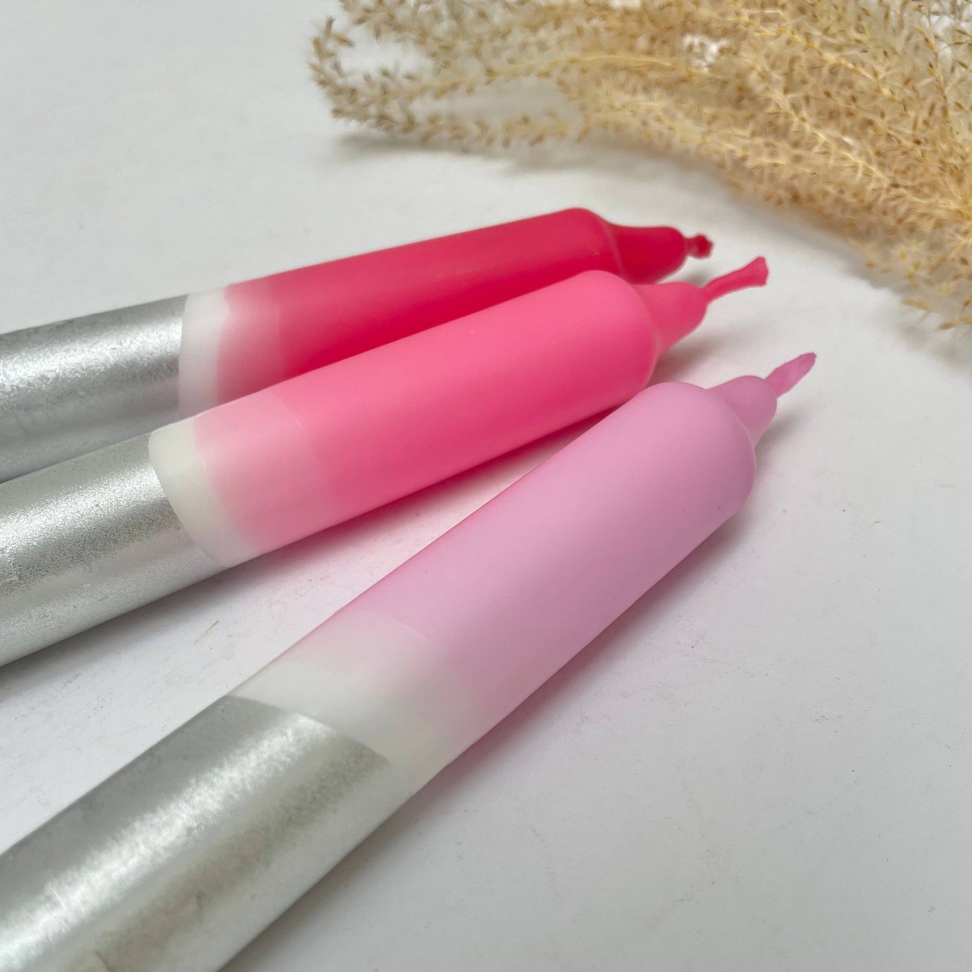 Rosy Hues & Silver Dip Dye Dinner Candles