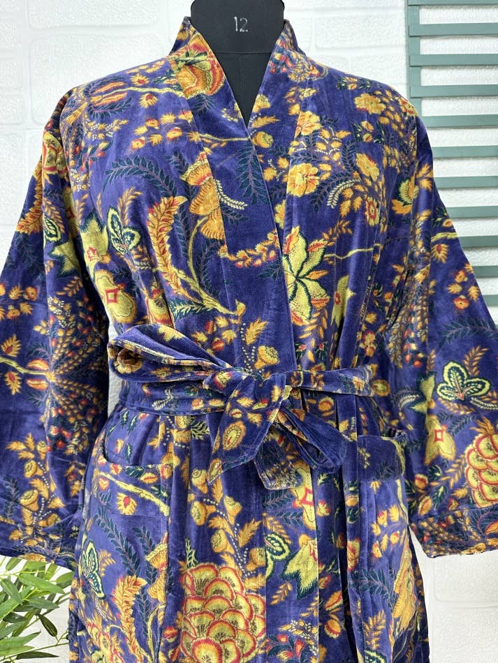 Midnight Blue Luxury Velvet Robe