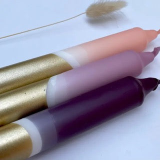 Aubergine, Heather, Blush Pink & Gold Dip Dye Dinner Candles
