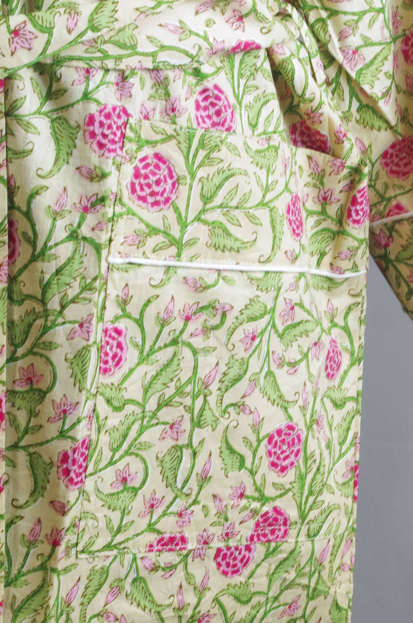 Pale Yellow & Pink Floral Cotton Kimono