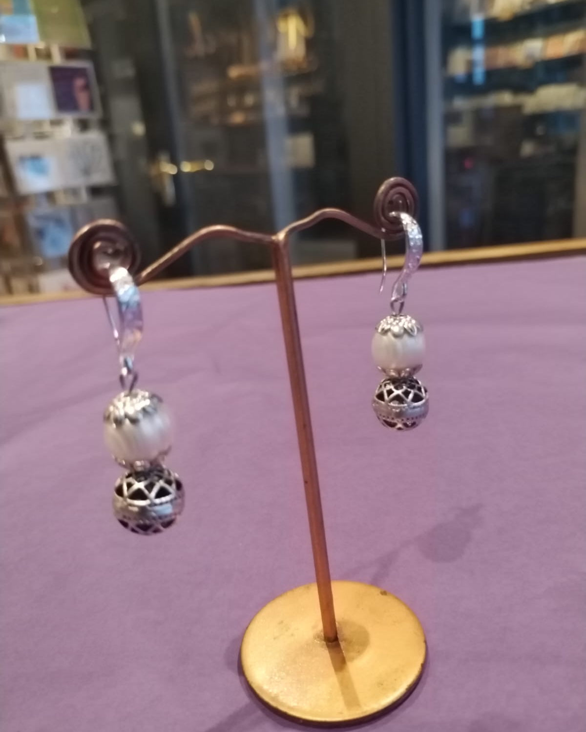 Pearl and Silver ball drop earring