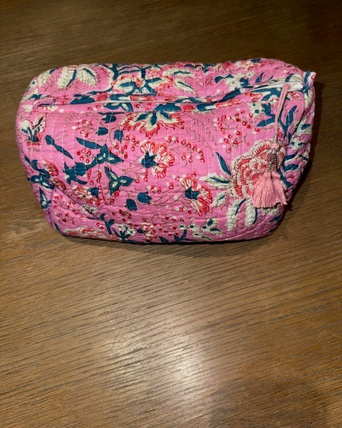 Bright Pink Botanical Set of Three Wash Bags