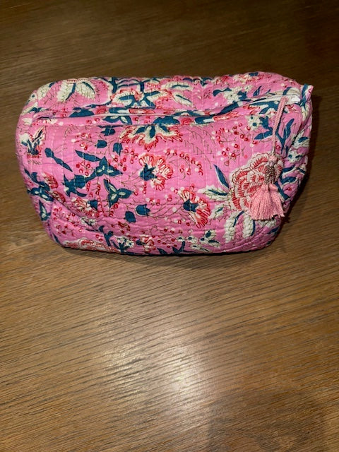 Bright Pink Botanical Set of Three Wash Bags