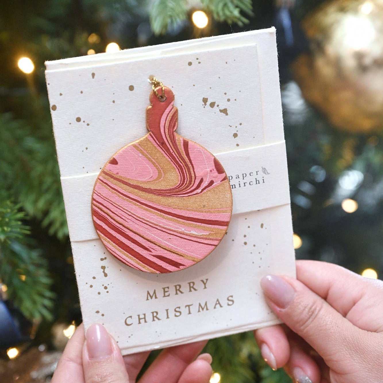 Bauble Joyful Red  -  Marble Ornament Greeting Card