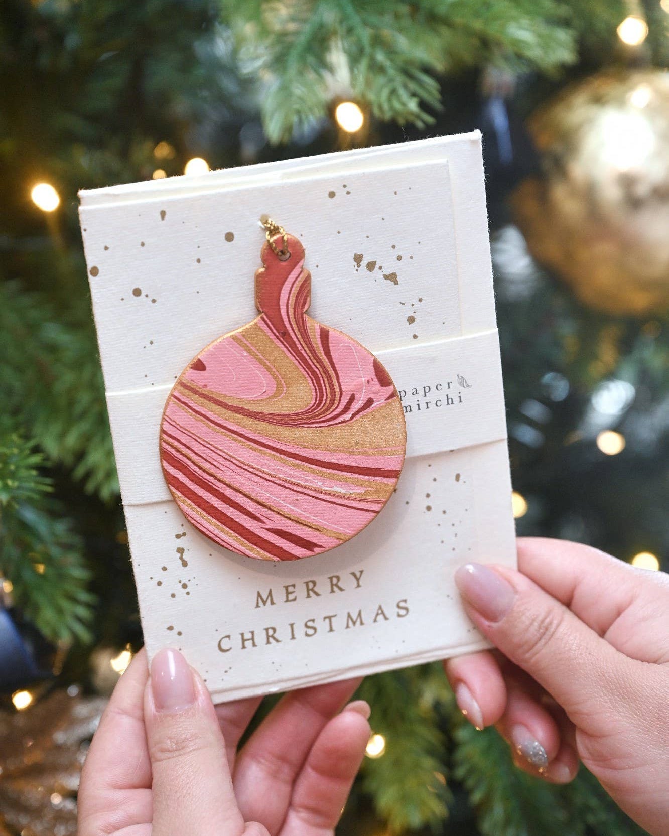 Bauble Joyful Red  -  Marble Ornament Greeting Card