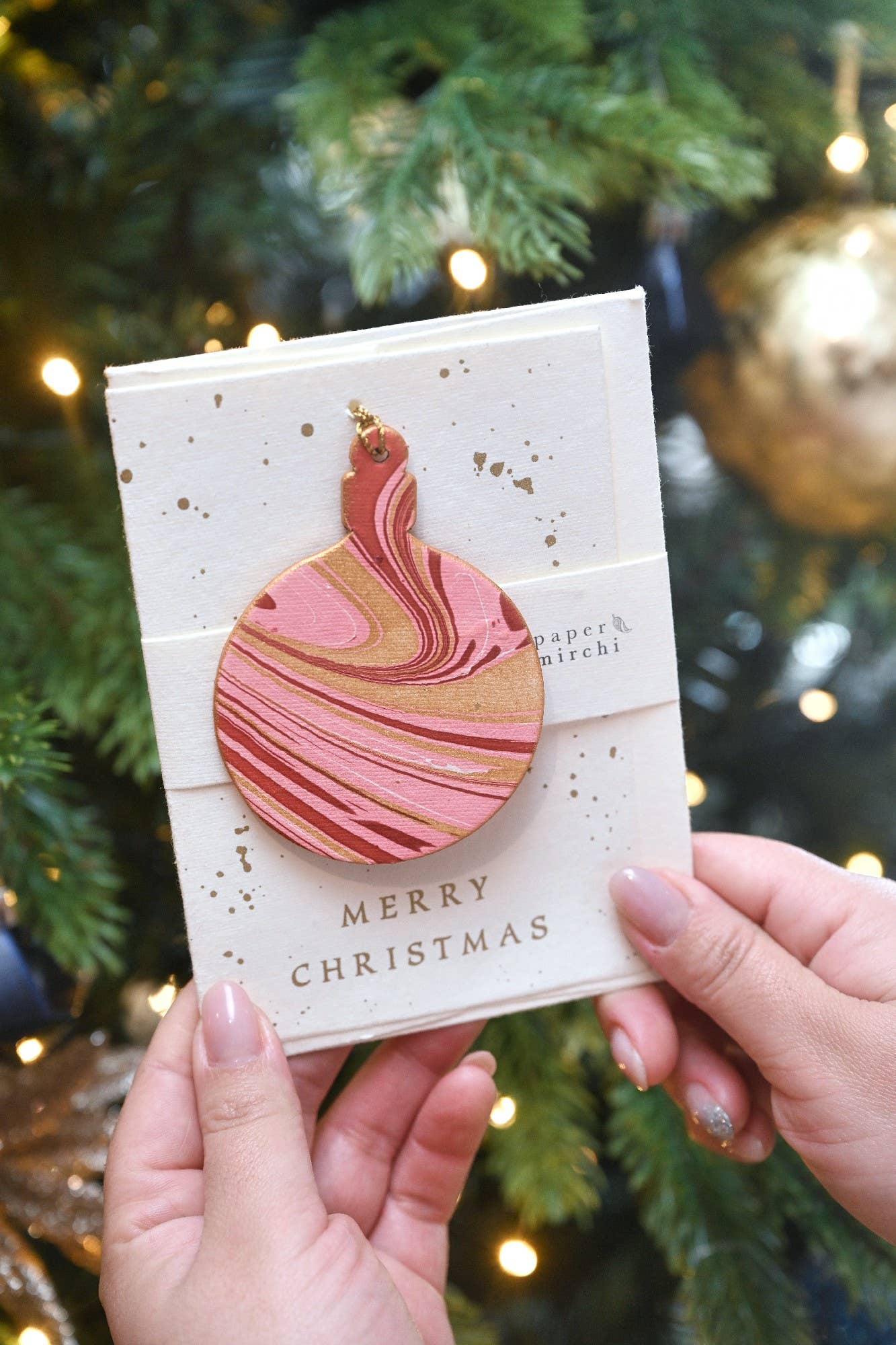 Bauble Joyful Red  -  Marble Ornament Greeting Card