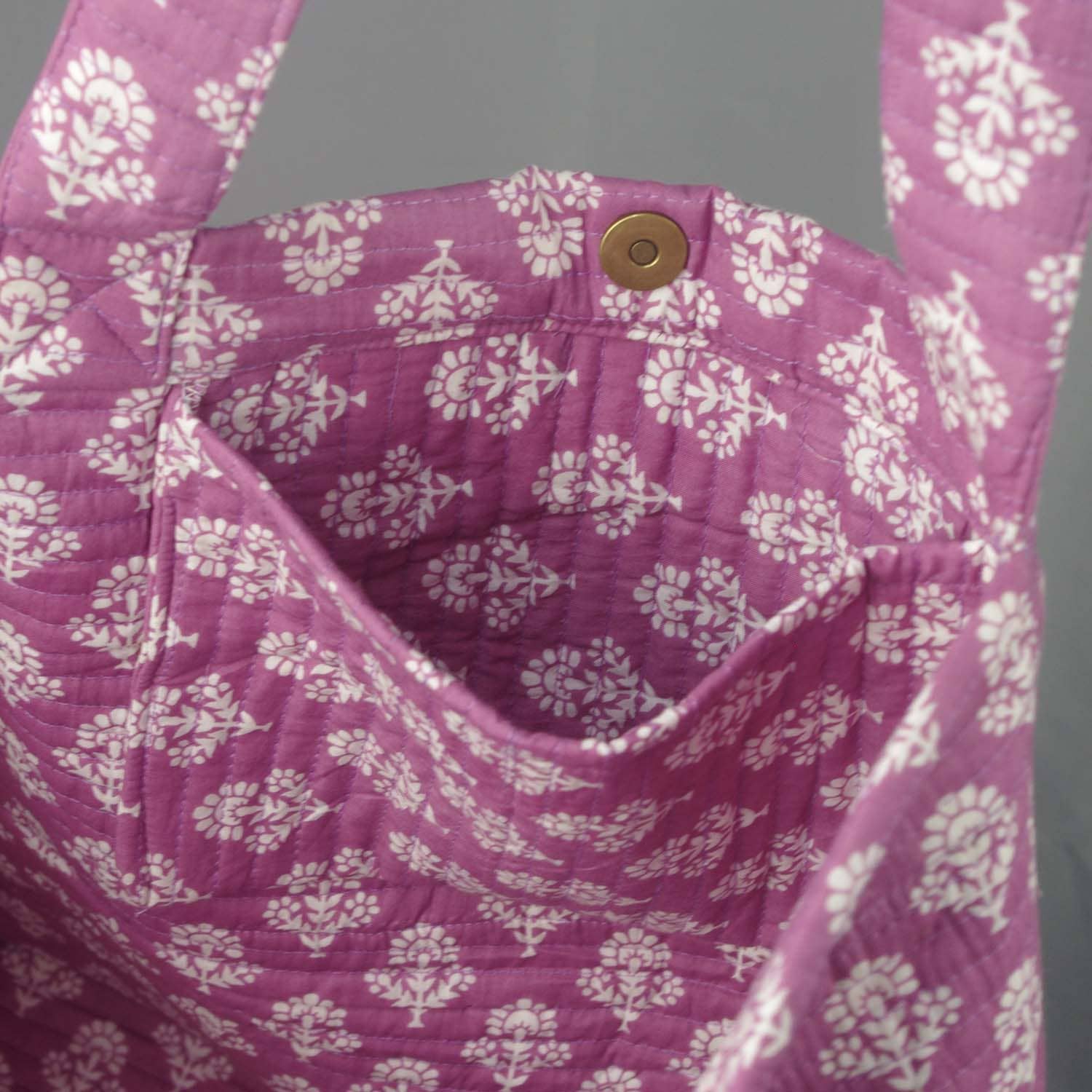 Cotton Quilted Large Shopping /Beach Bag- Light Purple Motif