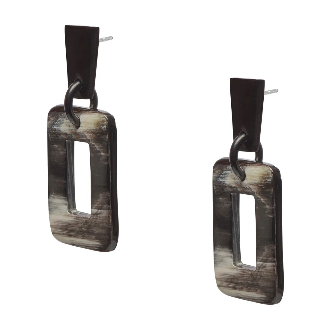 Pair of earrings with rectangular design on a white background
