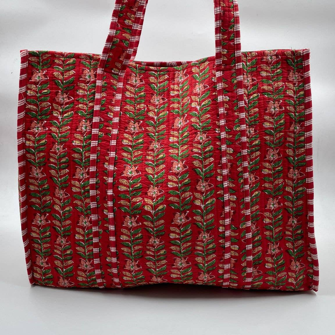 Red Botanical Kantha QuiltedTote Bag
