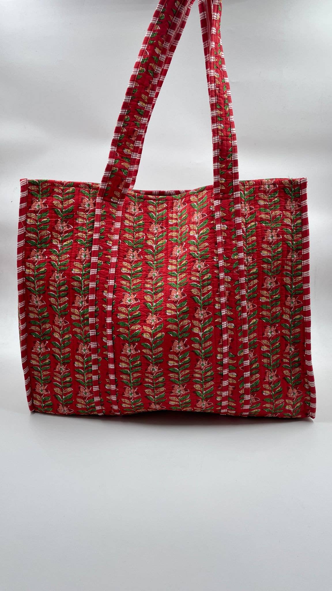 Red Botanical Kantha QuiltedTote Bag