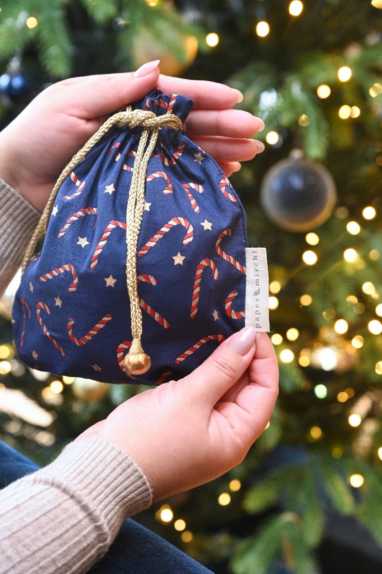 Medium Reusable Fabric Gift Bags Double Drawstring