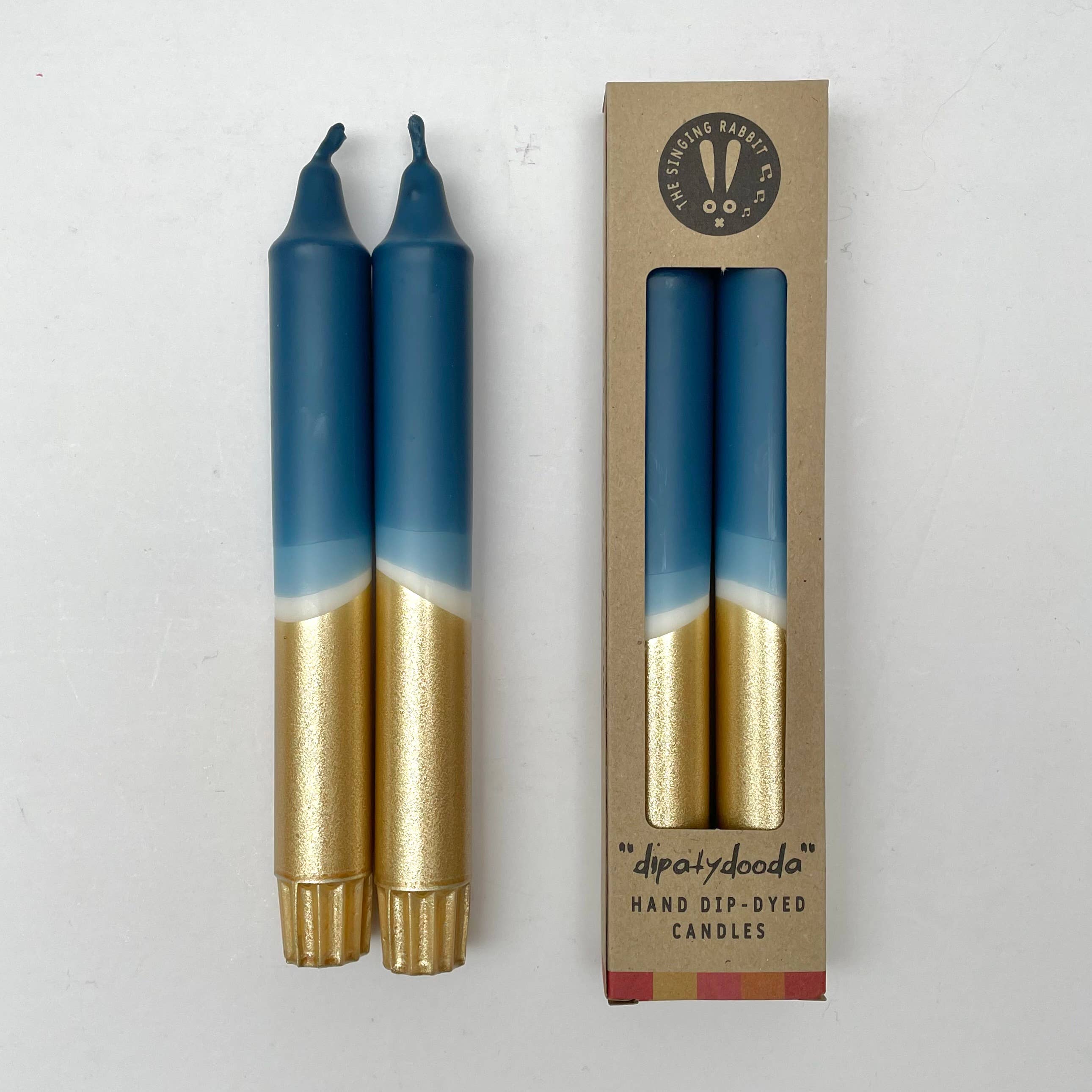 Teal Blue & Gold Dip Dyed Dinner Candles