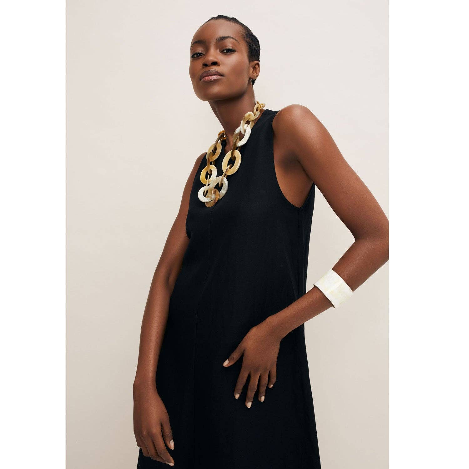 Large oval link white horn necklace