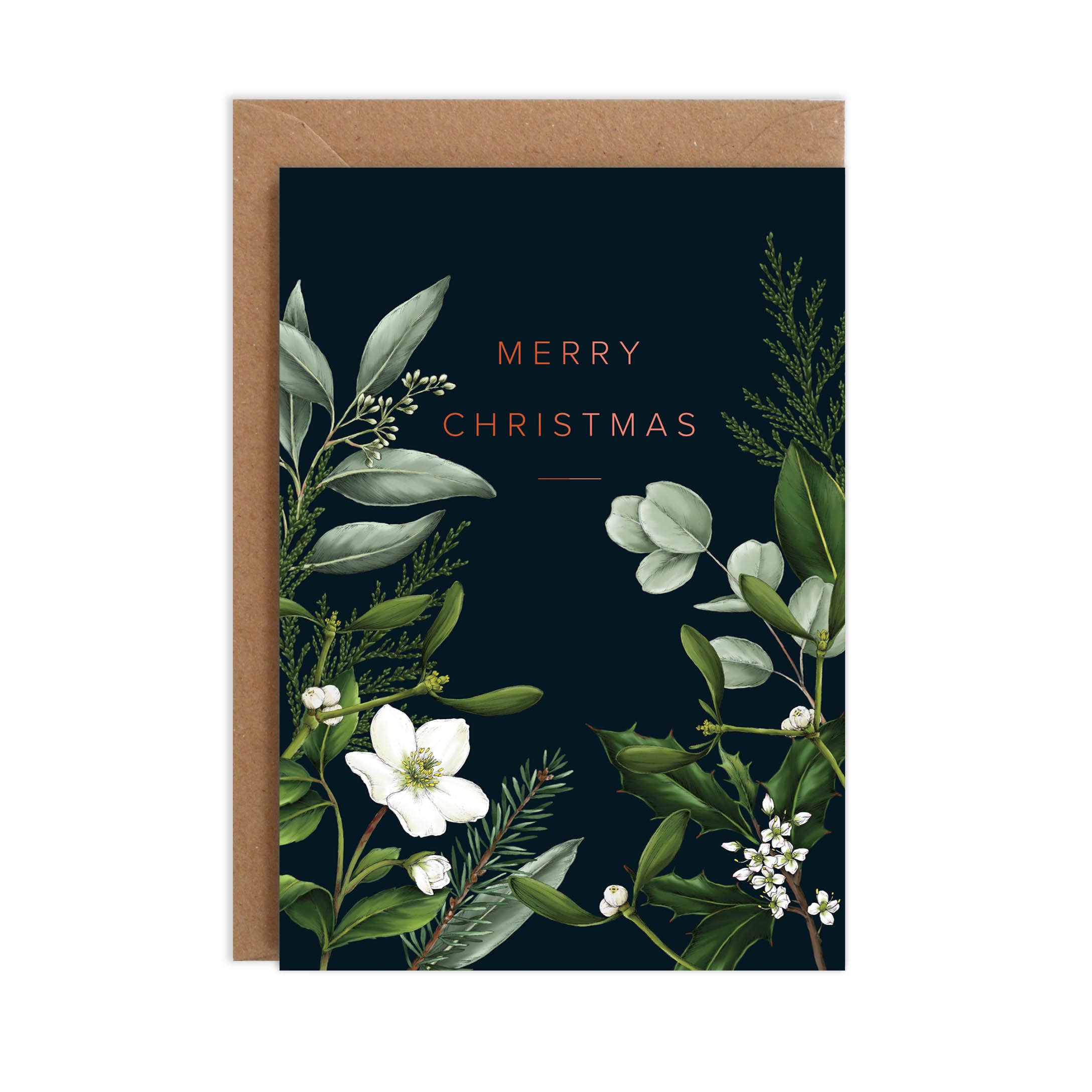 Merry Christmas - Greenery Border Christmas Card