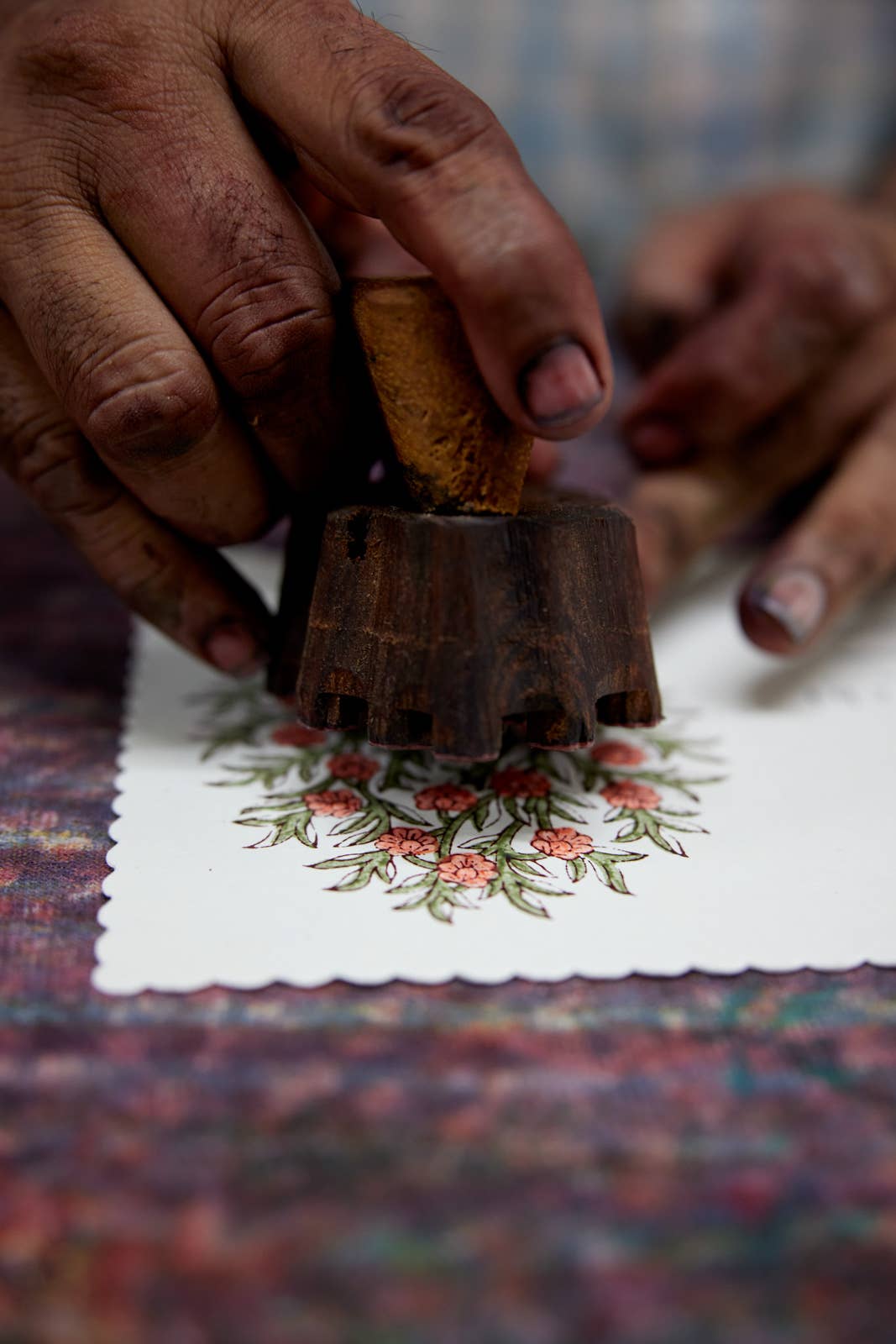 Hand Block Printed Greeting Card - GC Mogra Coral
