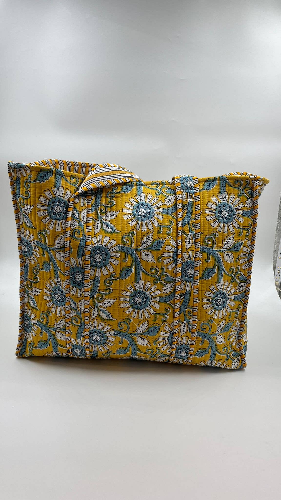 Gold Floral Kantha Quilted Tote Bag