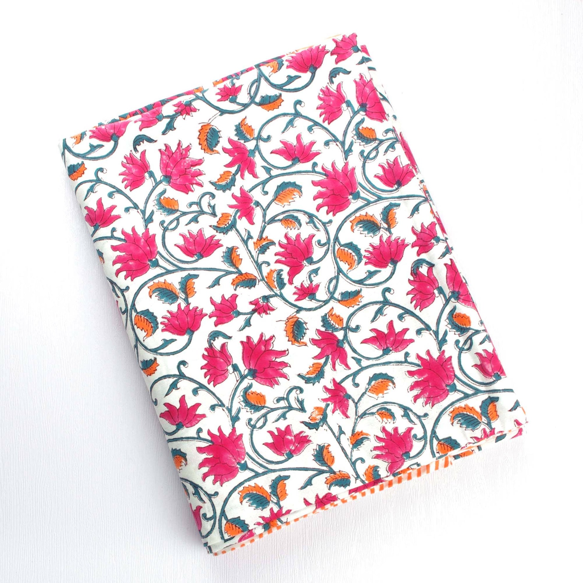 Block Printed Rectangular Tablecloth - Pink Floral Jaal