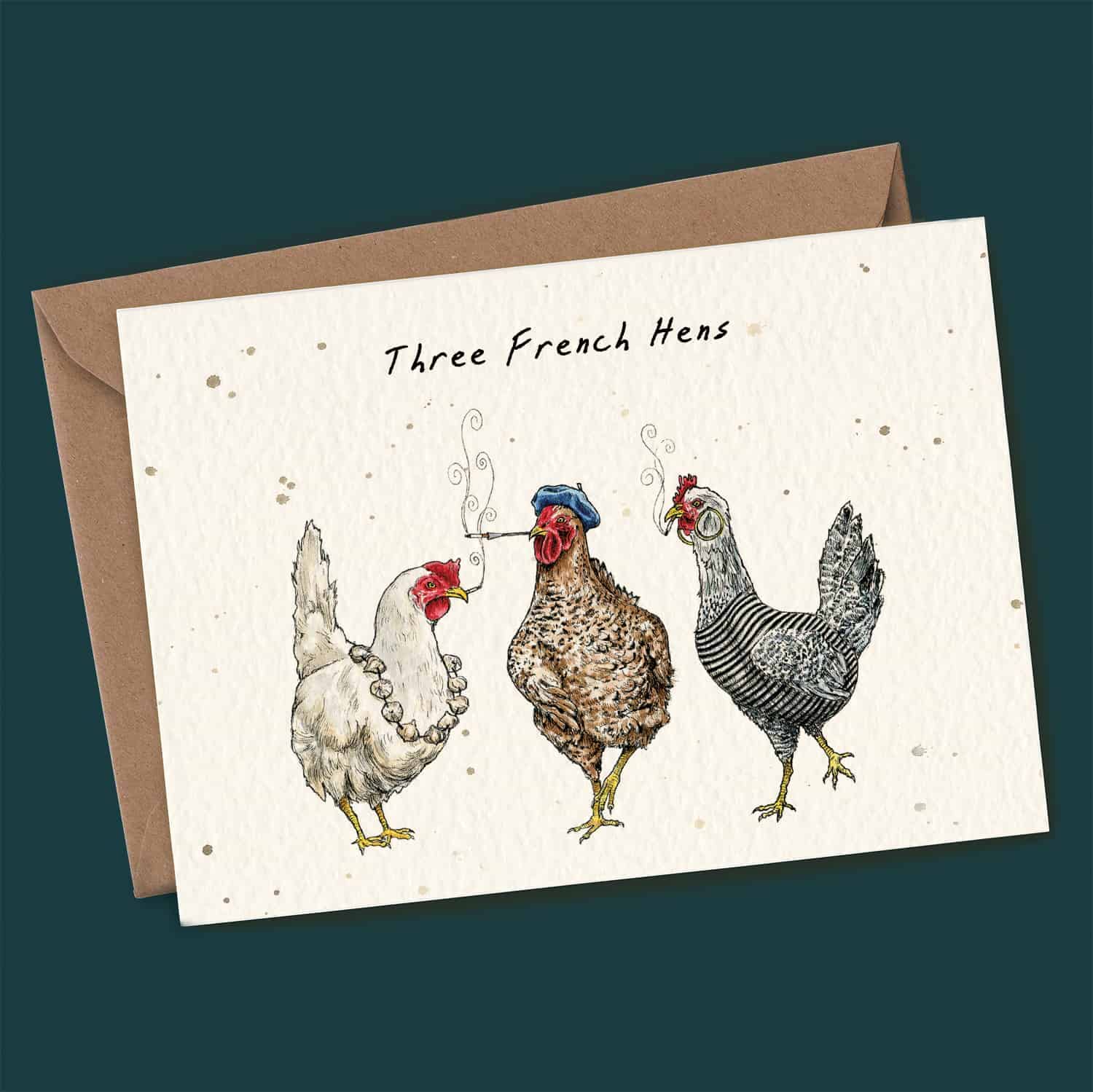 Three French Hens Card - Holiday - Christmas Card